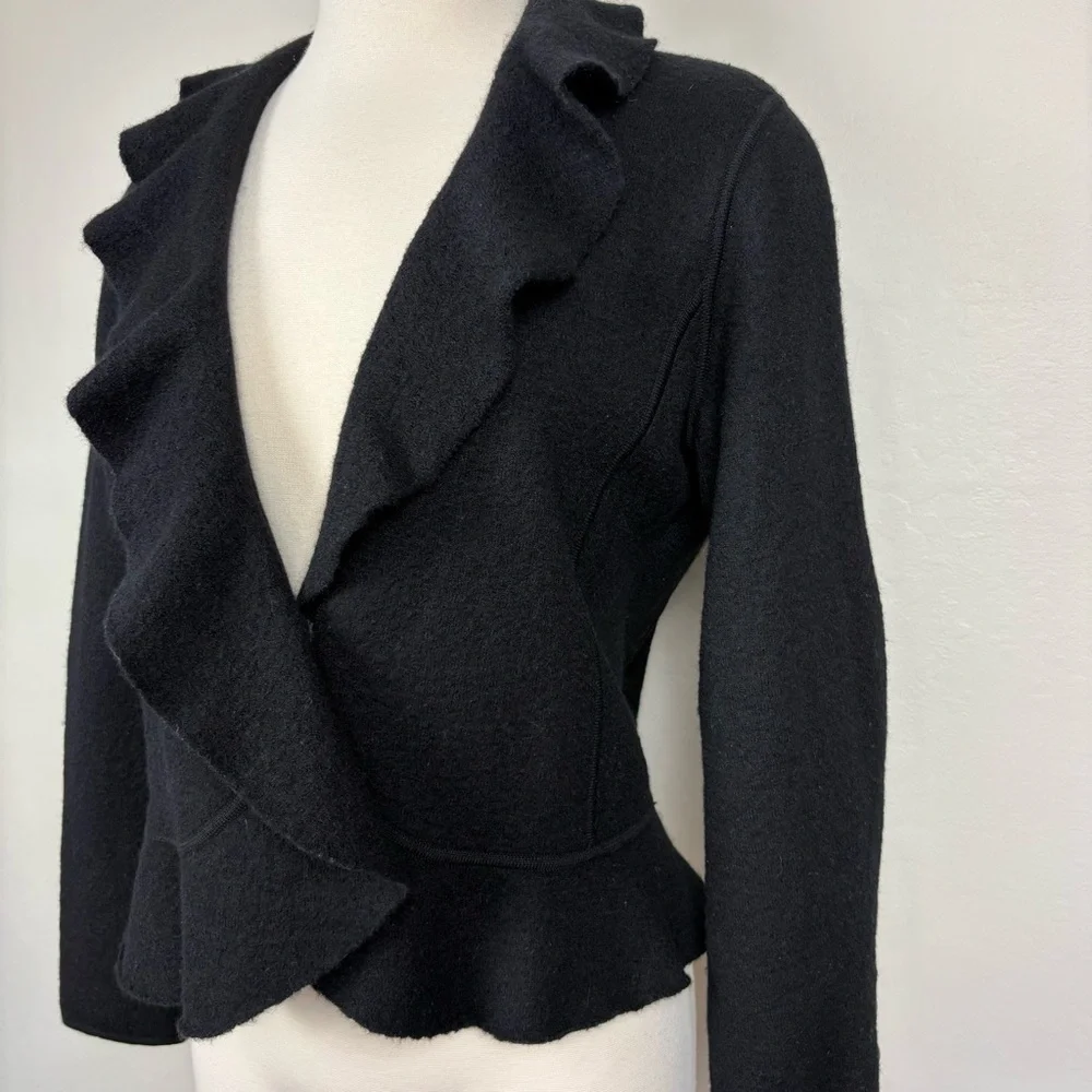 Jones New‎ York Petite Collection Wool Jacket Size M Black Ruffled Work Church